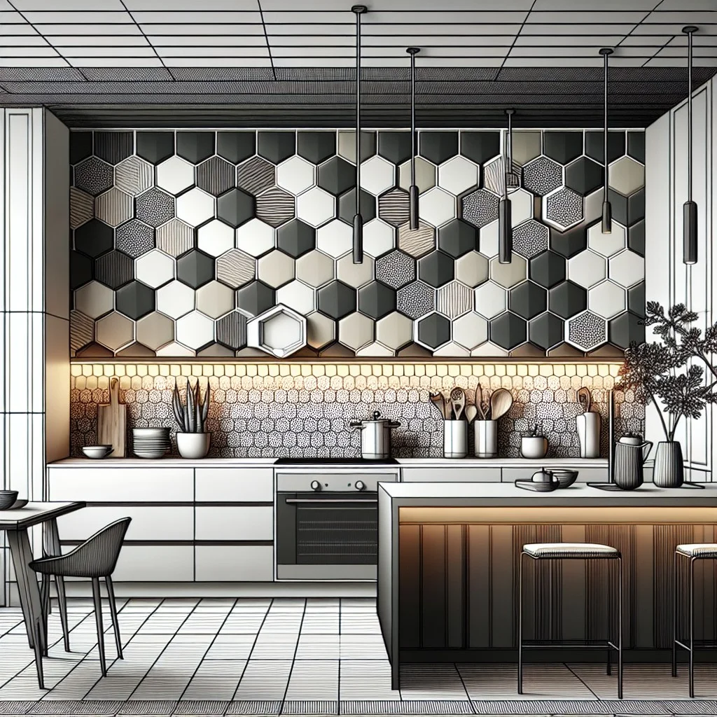 modern stacked hexagon tiles