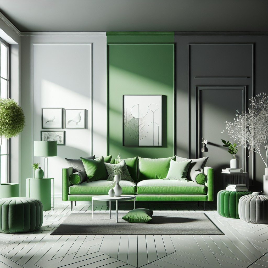 monochrome scheme with green sofa