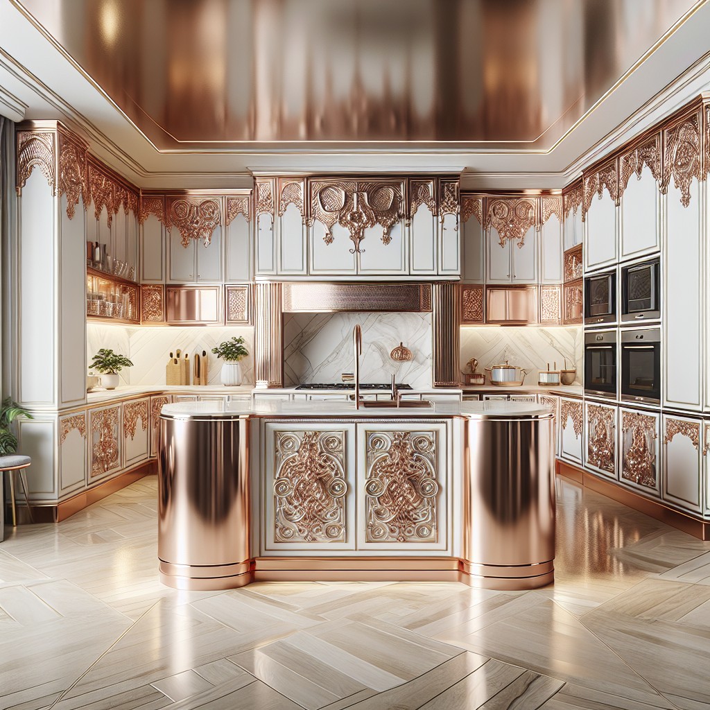 rose gold and white cabinets