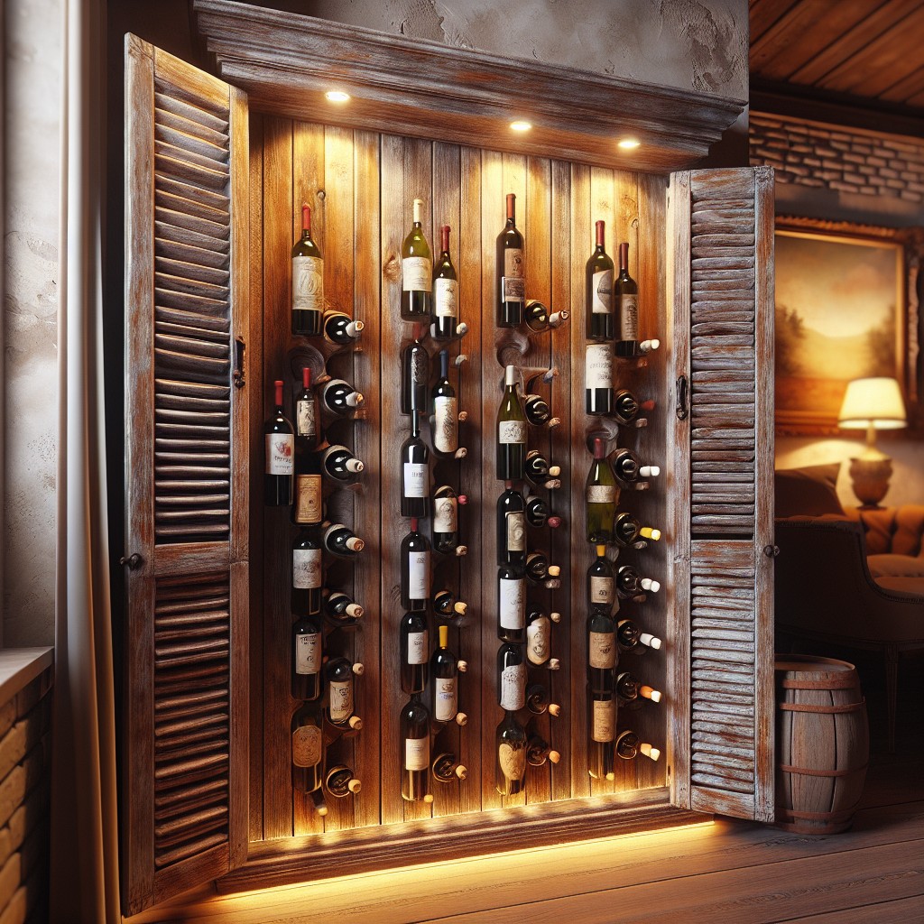 rustic shutter wine rack for vintage enthusiasts