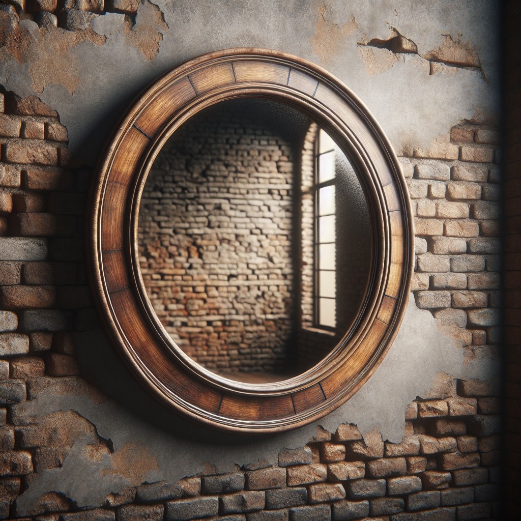 rustic teak wood finished round wall mirror