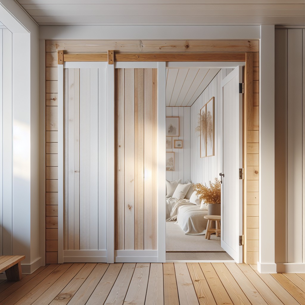 shiplap and wood trim sliding doors