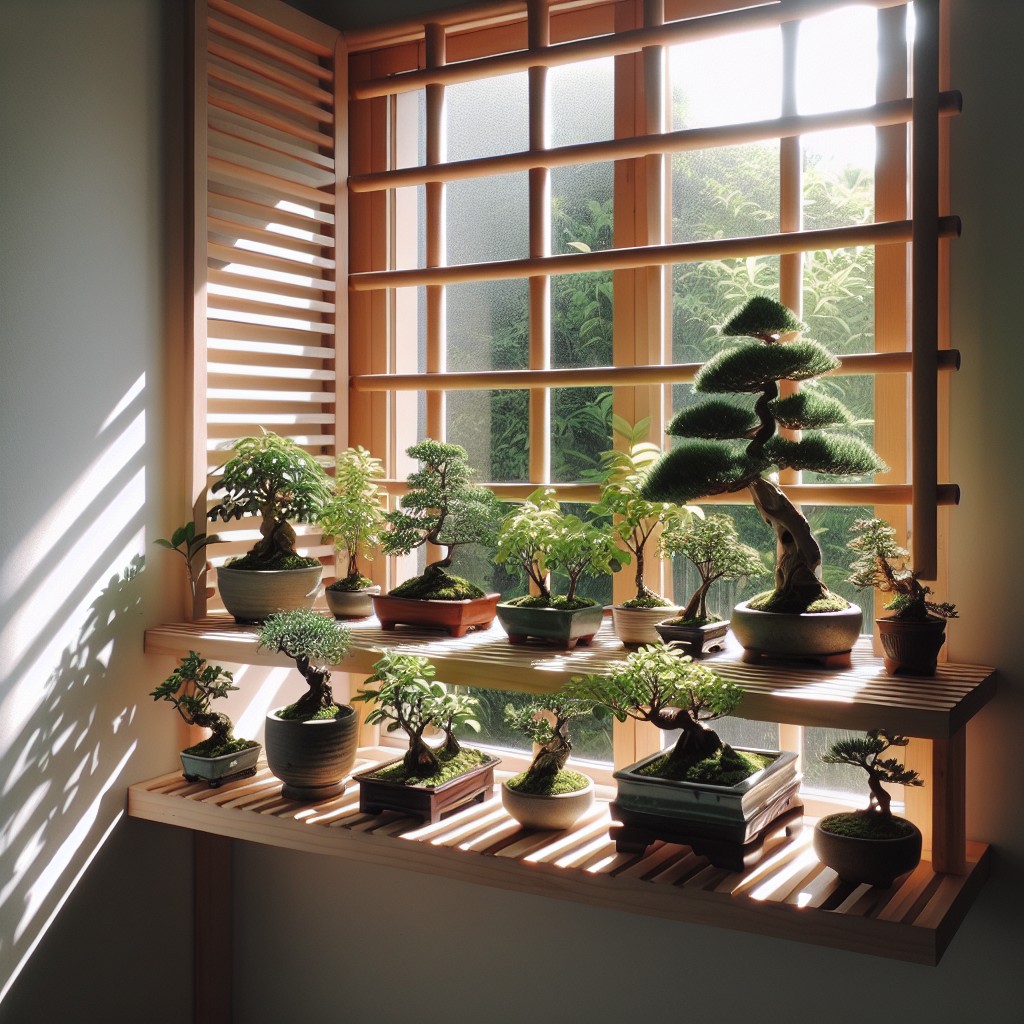 slatted window shelf for bonsai