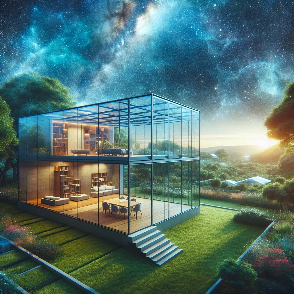 space illusion with glass wall homes
