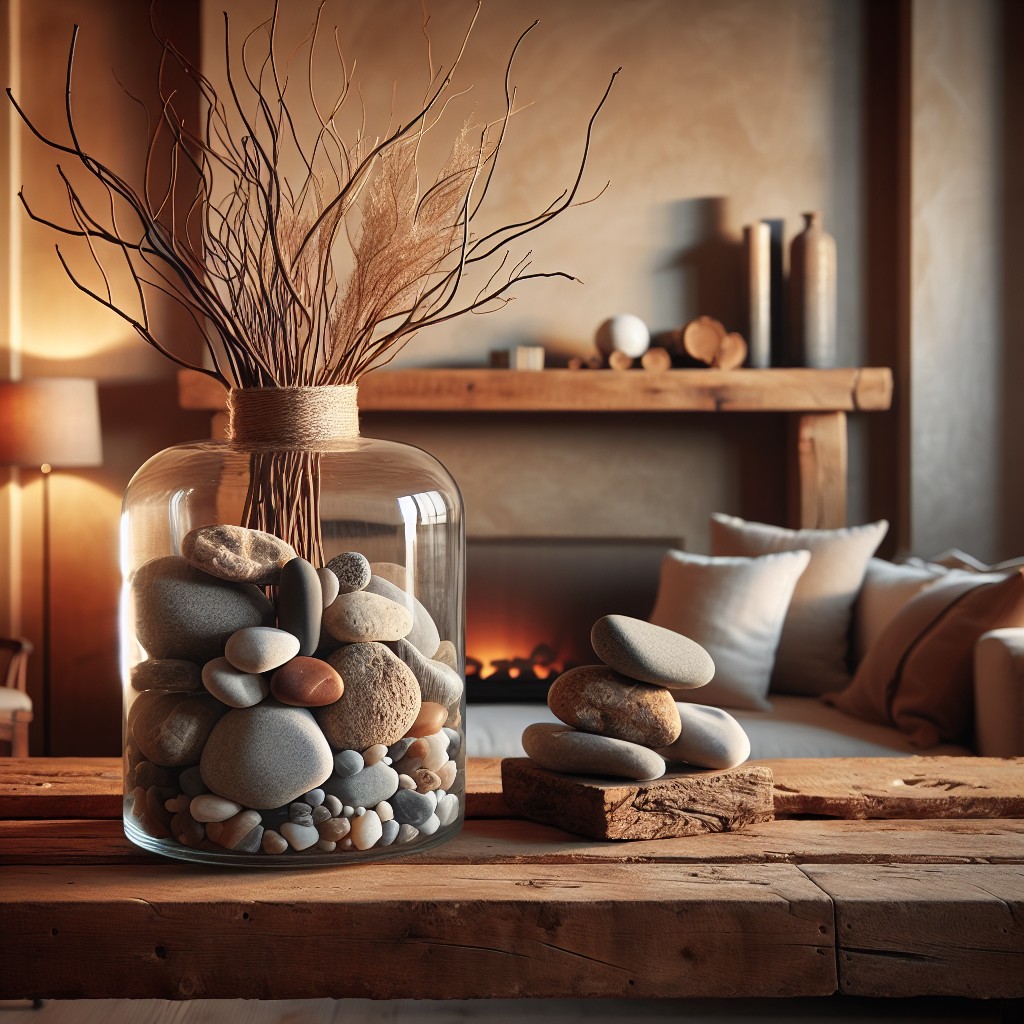 vase arrangement with rocks or pebbles