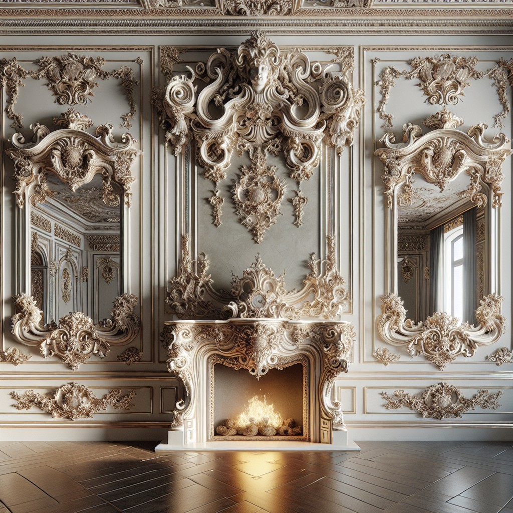 venetian mirrors with a rococo style fireplace
