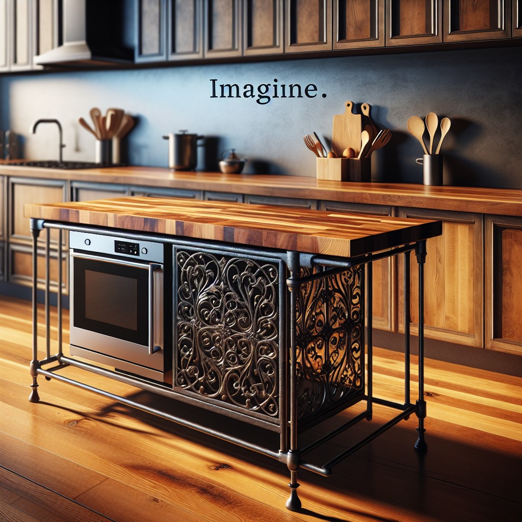 wrought iron microwave stand with butcher block top