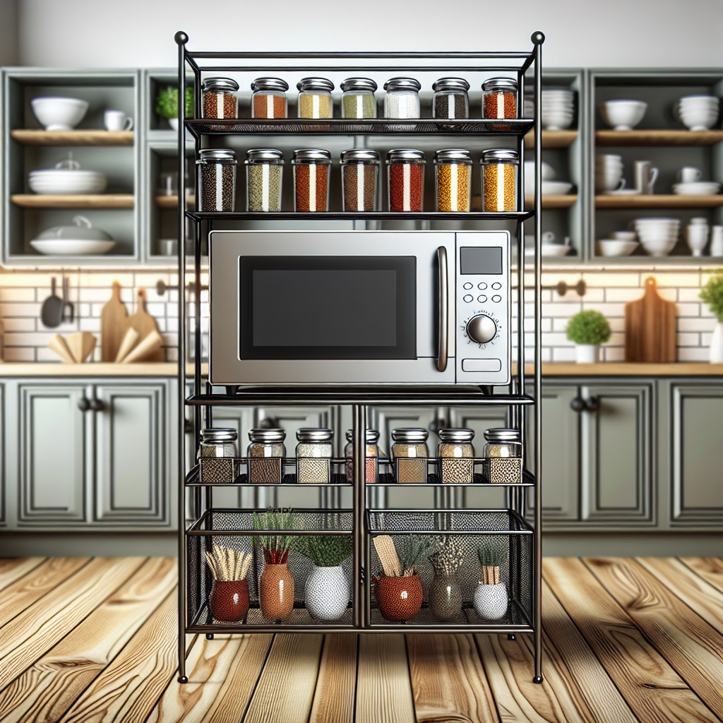 wrought iron stand with attached spice rack