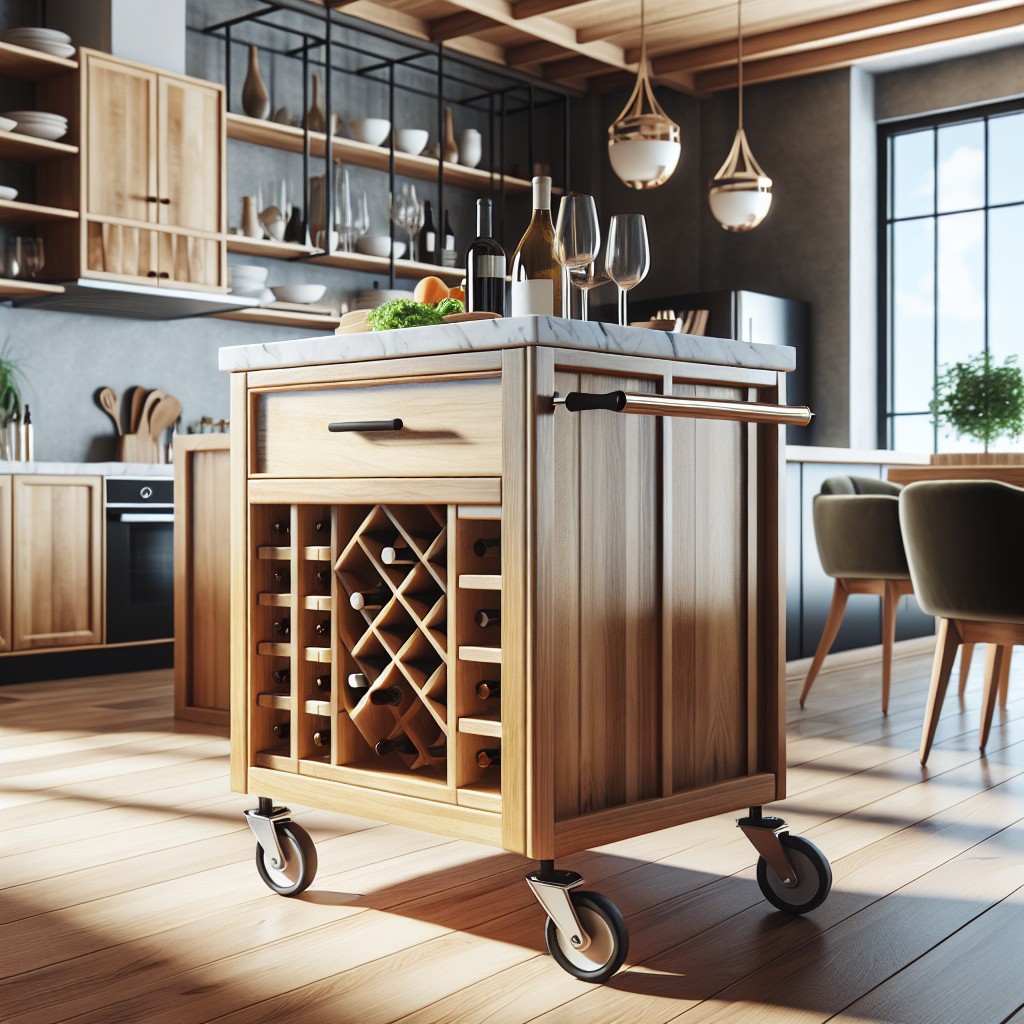 aesthetic and functional kitchen cart with built in wine rack
