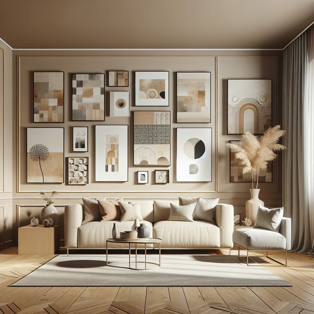 beige salon with gallery wall feature