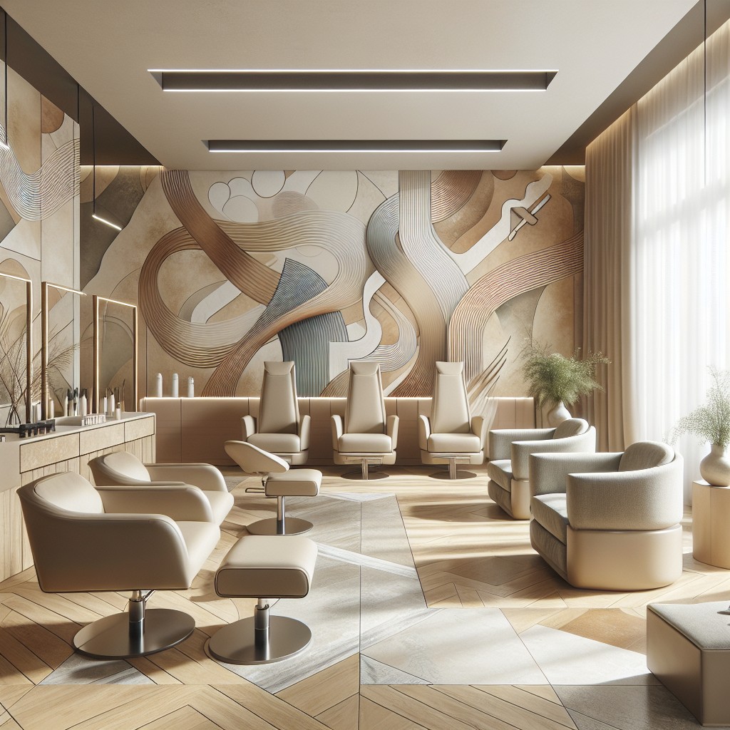 beige walls with abstract murals for an inspiring salon
