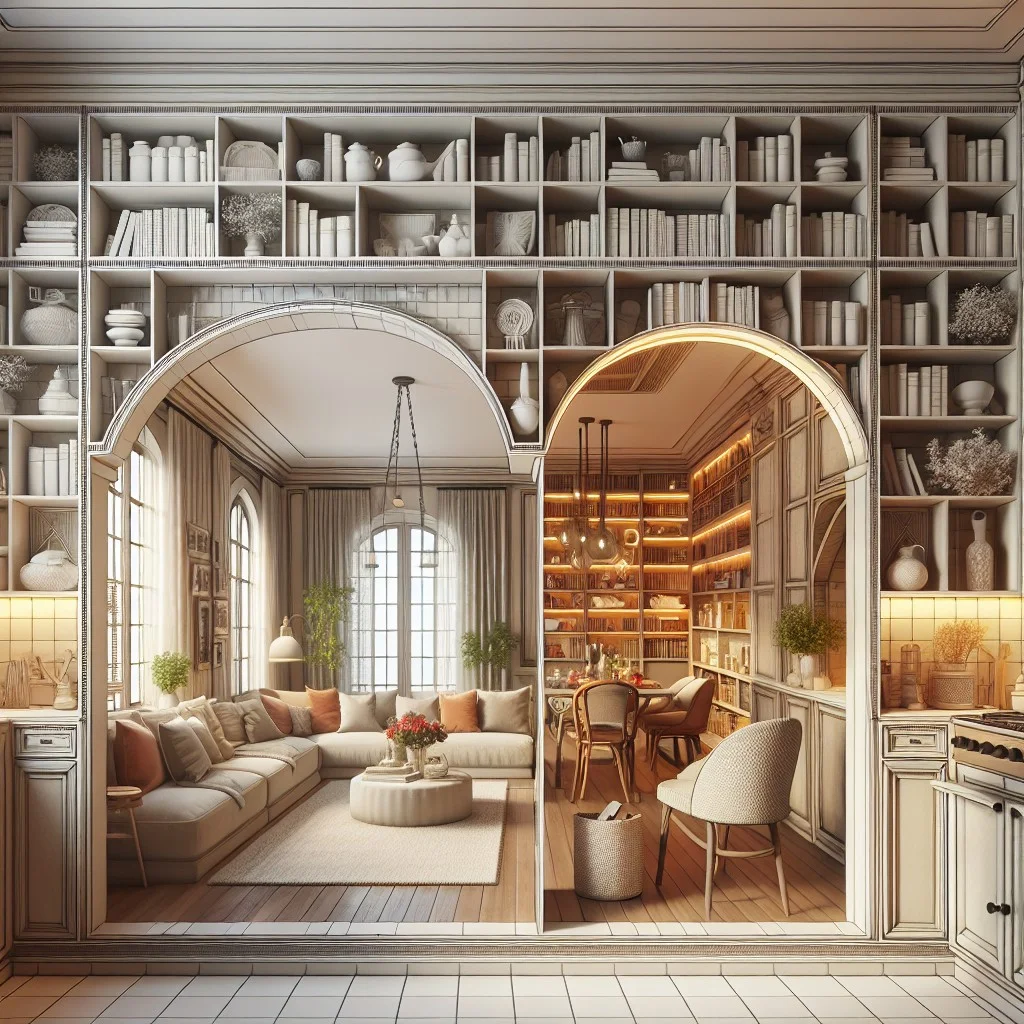 cutout with built in bookcase