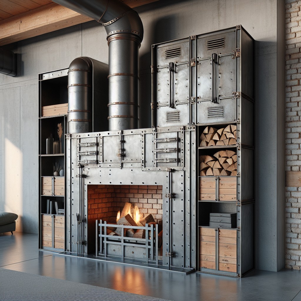 industrial fireplaces with integrated storage