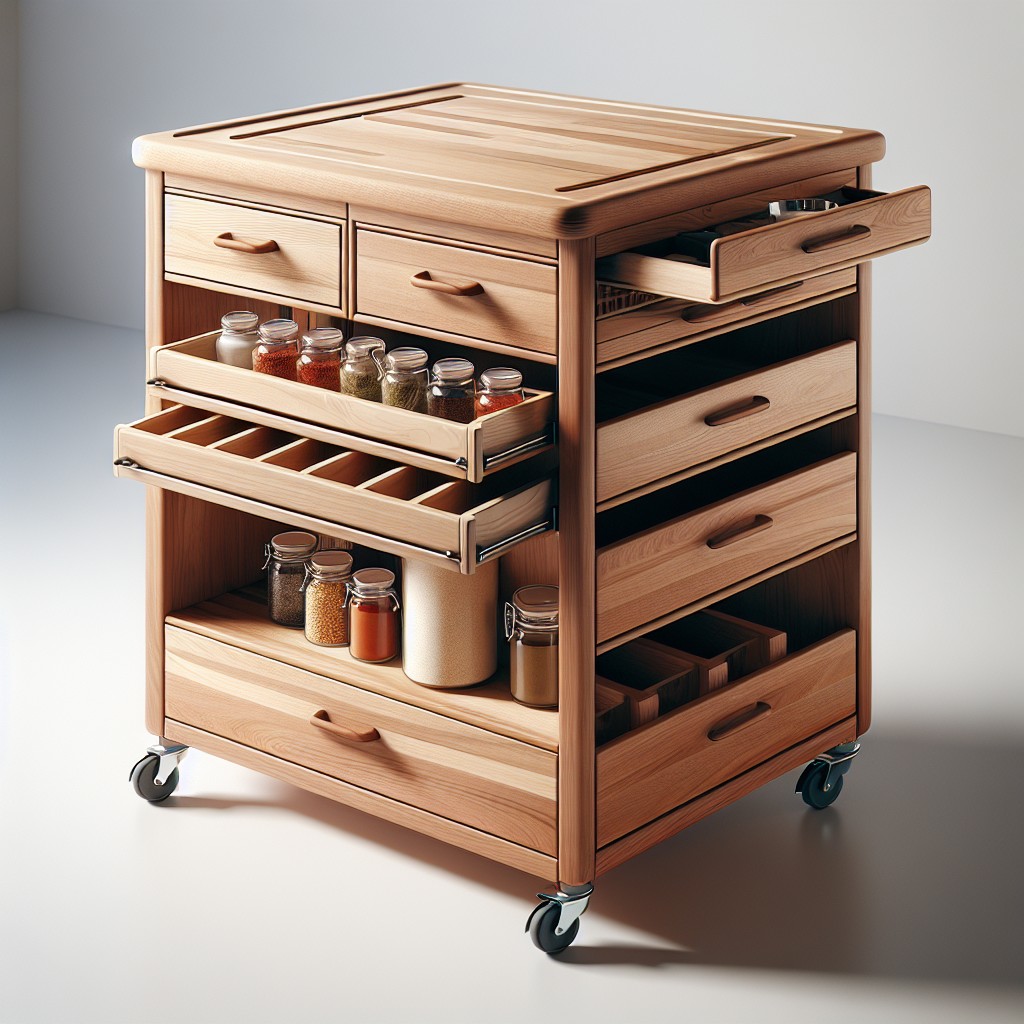 multipurpose kitchen cart with integrated spice rack