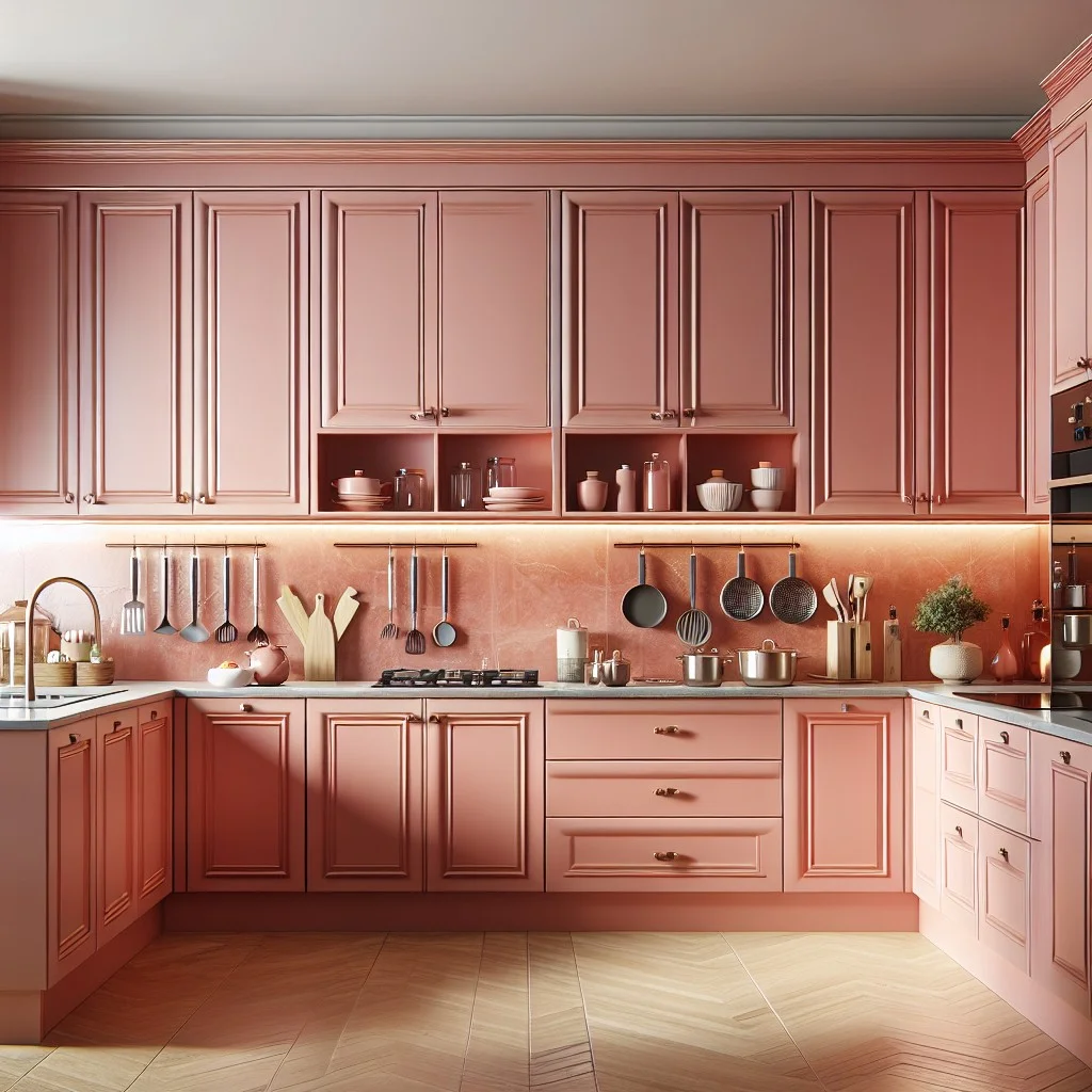 salmon pink kitchen cabinets