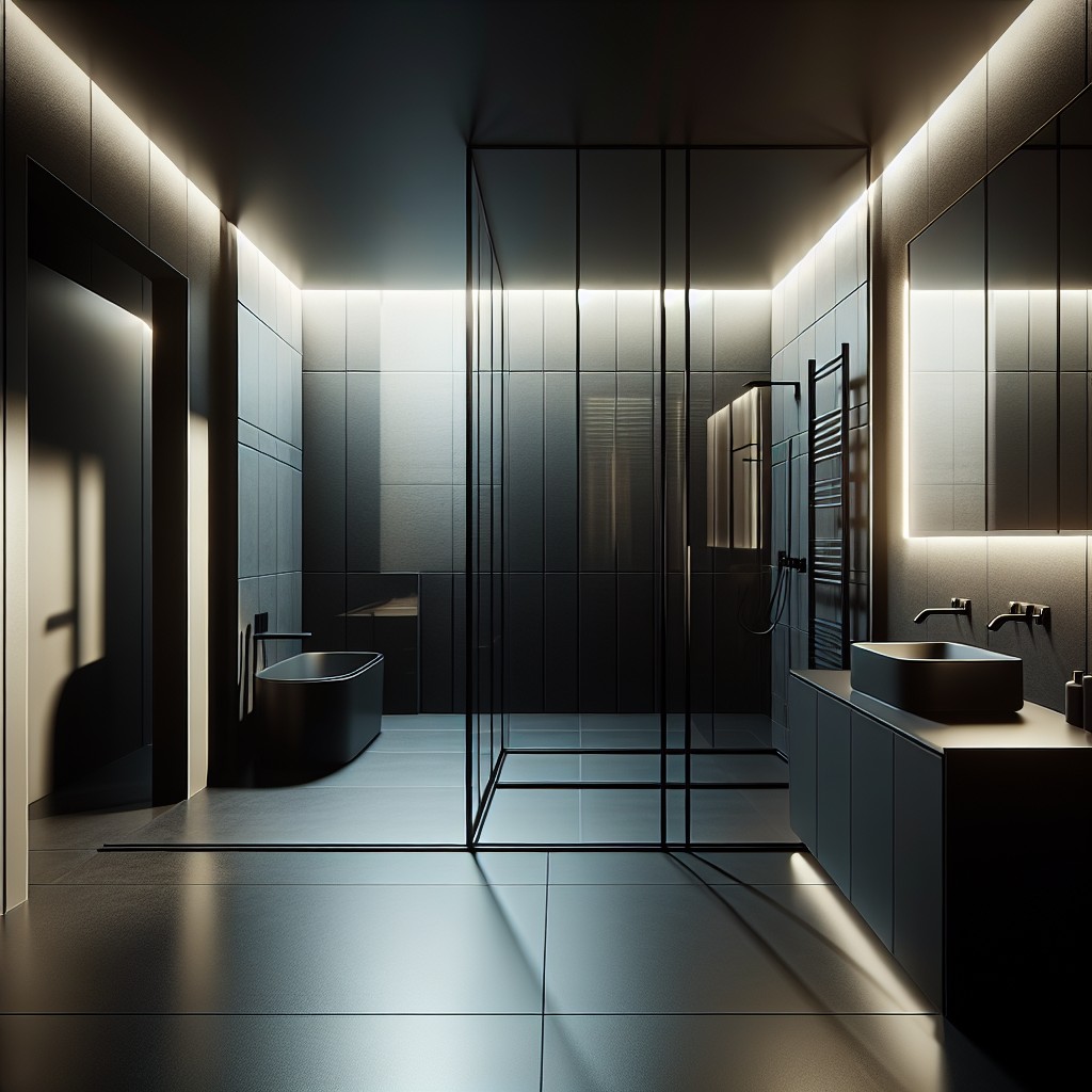 spacious look with black glass shower doors