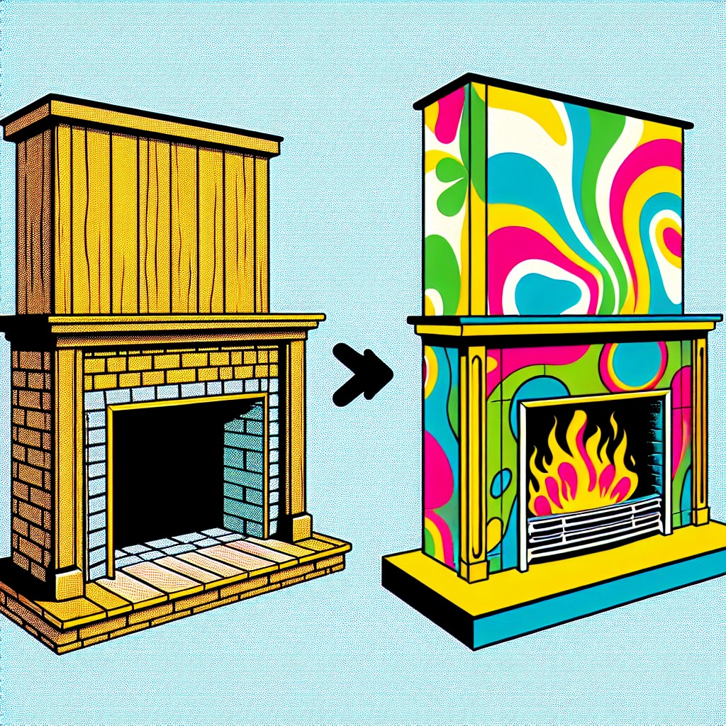 before bland fireplace after retro inspired pop art design