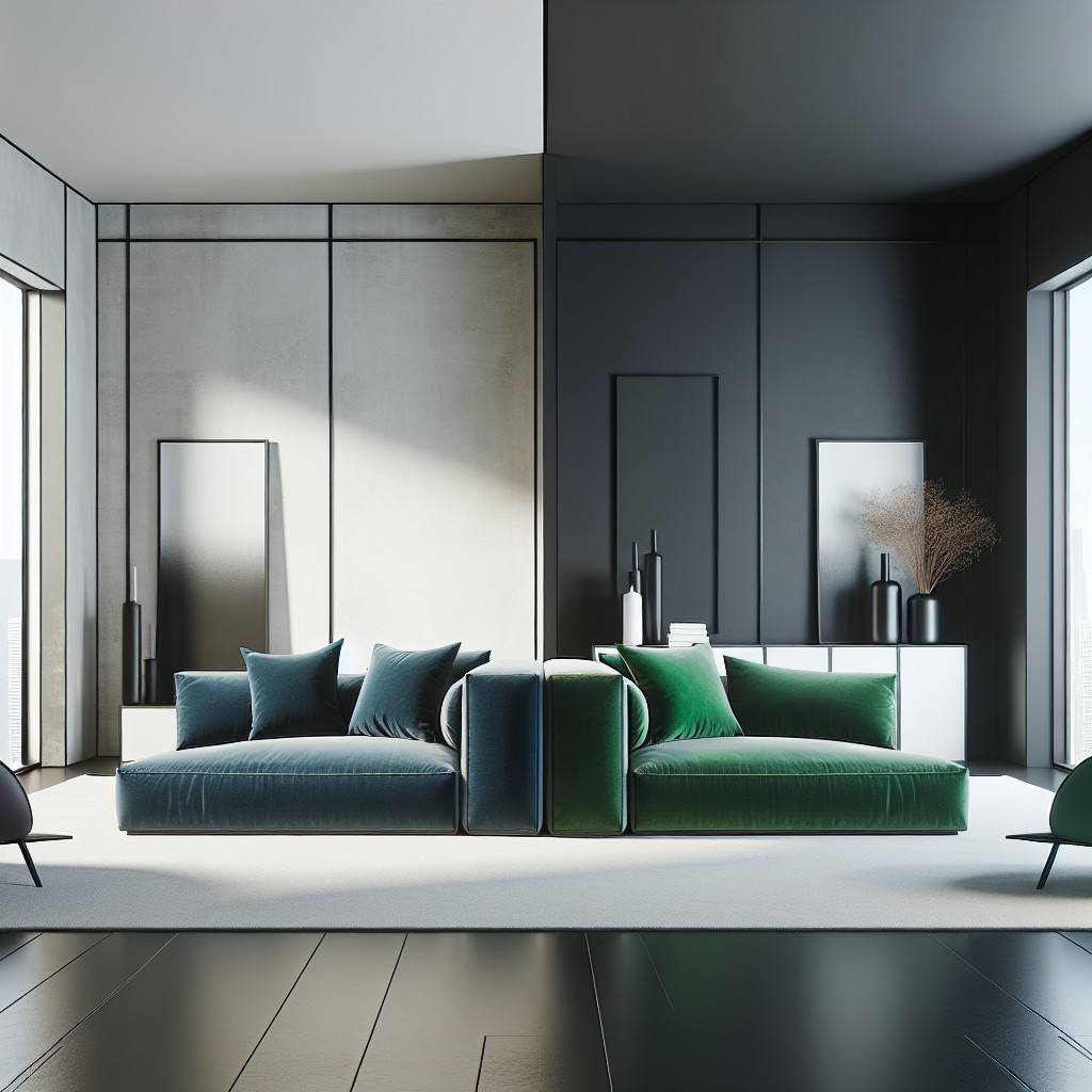 color contrasts back to back sofas in different colors