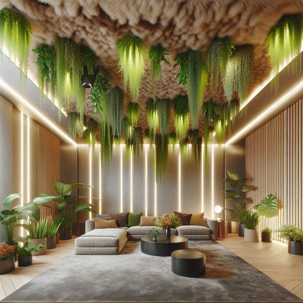 fur down ceiling with hanging plants