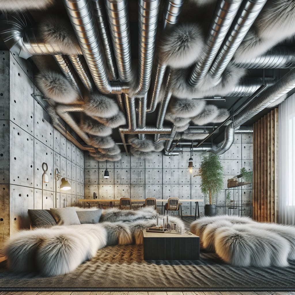 industrial look with exposed ductwork on fur down ceilings
