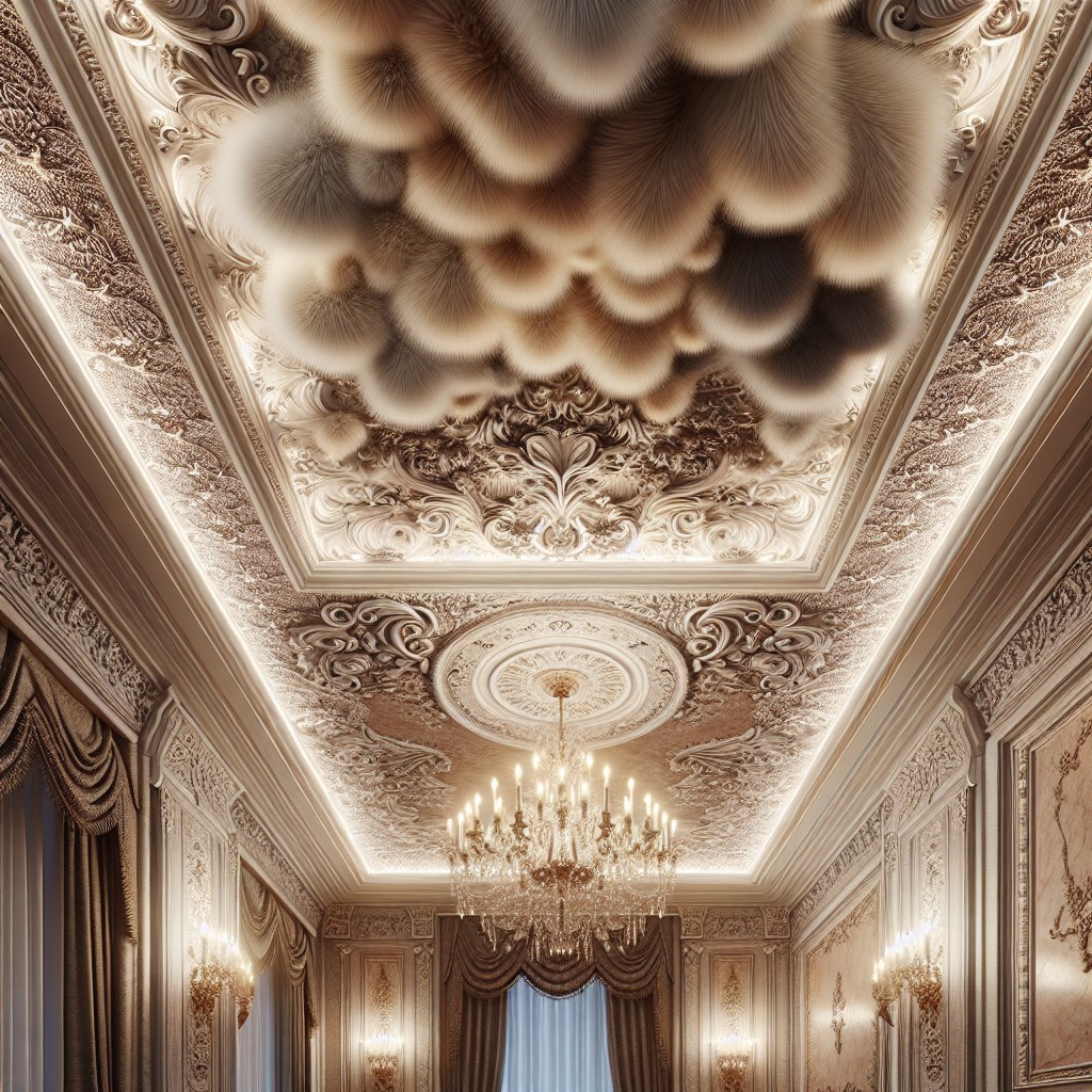 patterned wallpaper on fur down ceilings