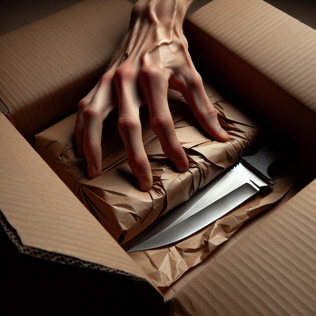 wrap blades with paper and secure the knife in cardboard