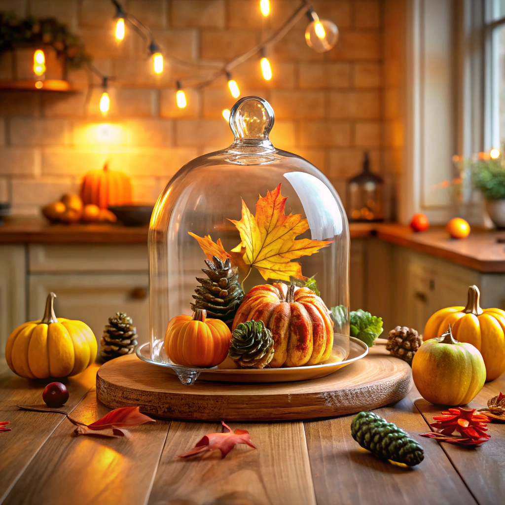 glass cloche with seasonal decor