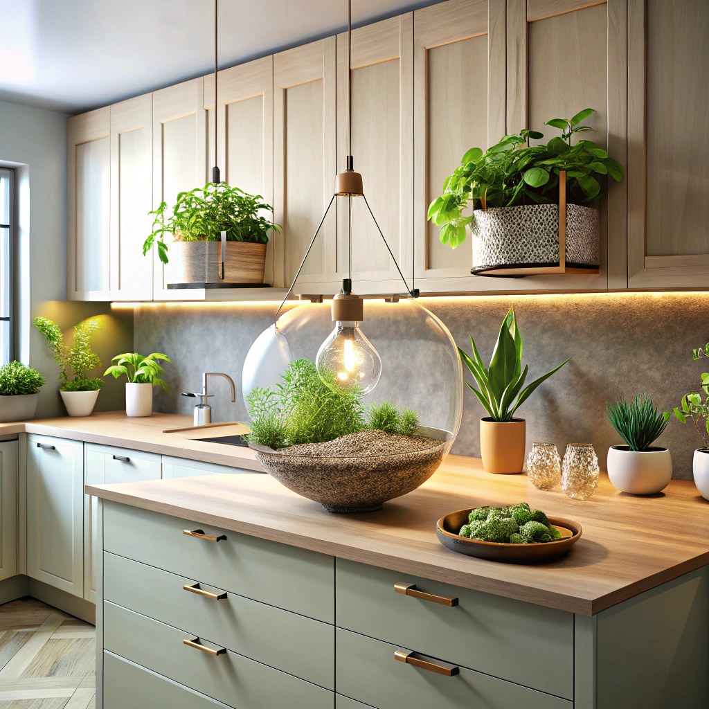 hanging terrarium above the counter