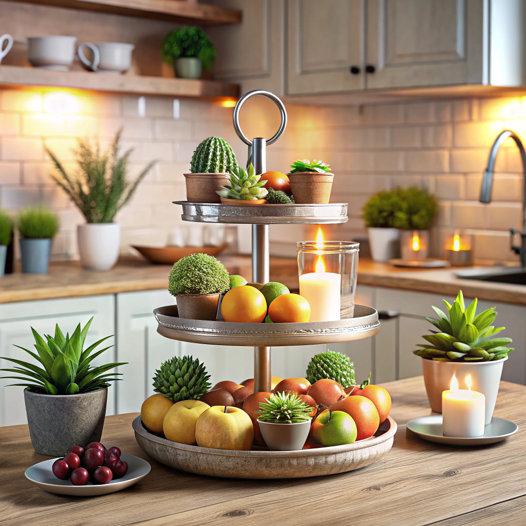 tiered tray with various elements